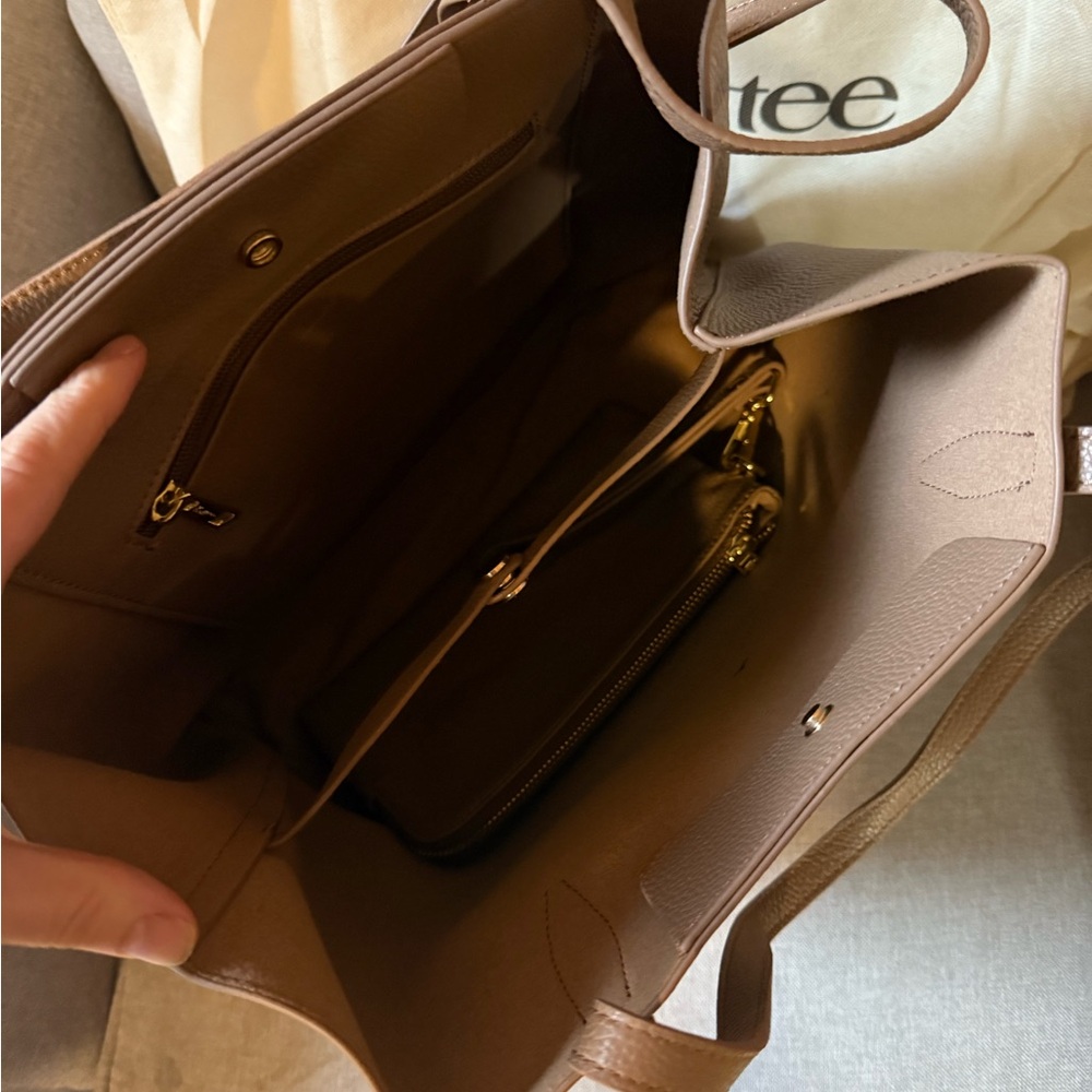Kattee Leather Tote Bags for Women with Wristlet Mini Pouch Khaki NWT - Picture 9 of 12